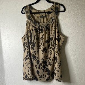 Apt. 9 Women's Tan and Black Patterned Blouse